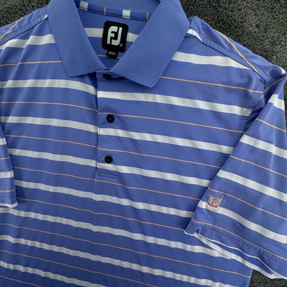 Footjoy Short Sleeve Golf Polo Shirt Blue Striped Medium Stretch 1908 Mystery - Picture 1 of 16